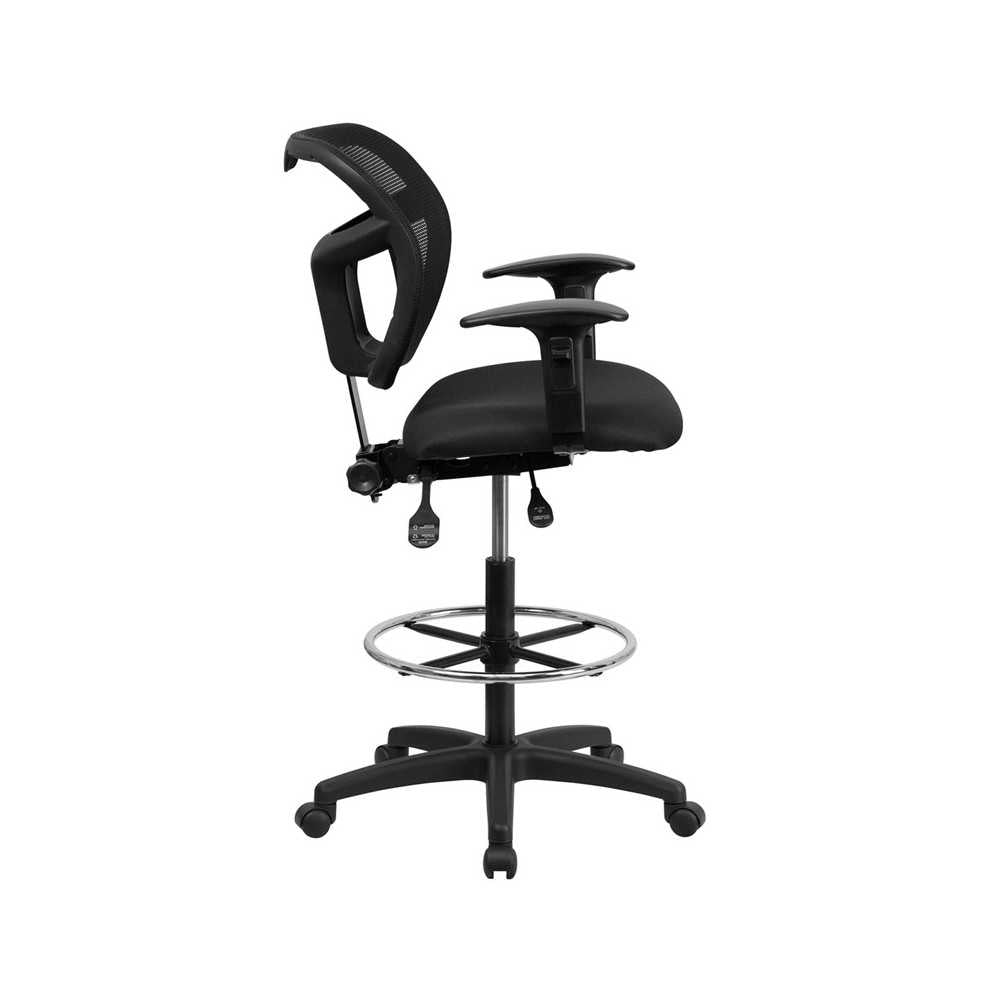Mid-Back Black Mesh Drafting Chair with Back Height Adjustment and Adjustable Arms