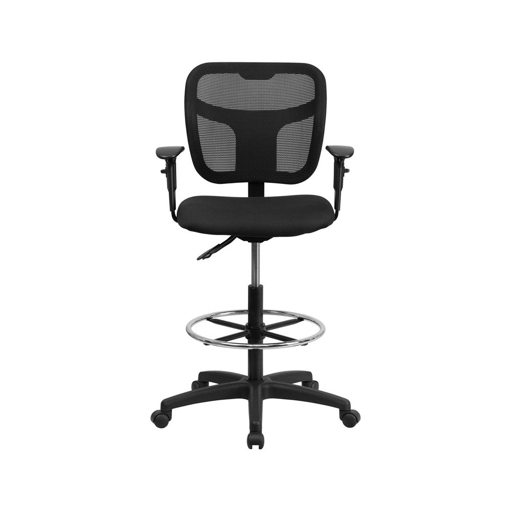 Mid-Back Black Mesh Drafting Chair with Back Height Adjustment and Adjustable Arms