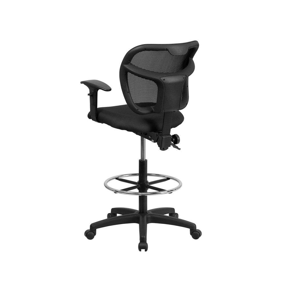 Mid-Back Black Mesh Drafting Chair with Back Height Adjustment and Adjustable Arms