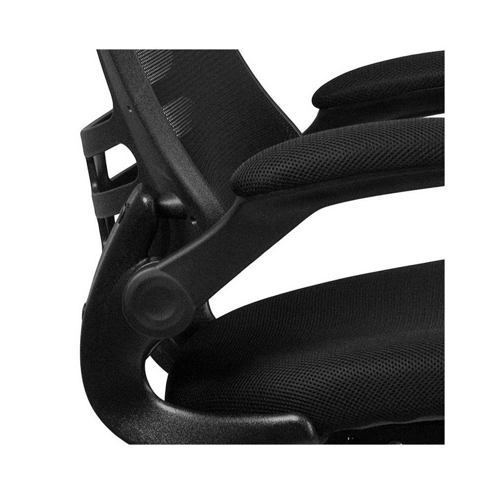 Mid-Back Black Mesh Ergonomic Drafting Chair with Adjustable Foot Ring and Flip-Up Arms