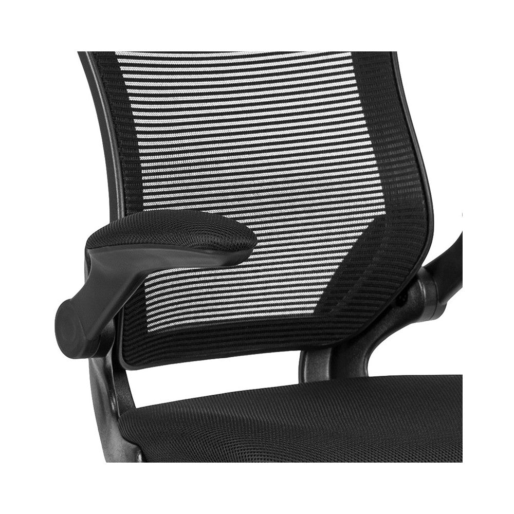 Mid-Back Black Mesh Ergonomic Drafting Chair with Adjustable Foot Ring and Flip-Up Arms