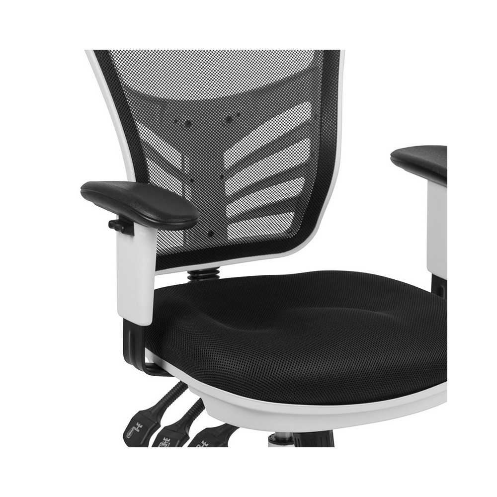 Mid-Back Black Mesh Multifunction Executive Swivel Ergonomic Office Chair with Adjustable Arms and White Frame