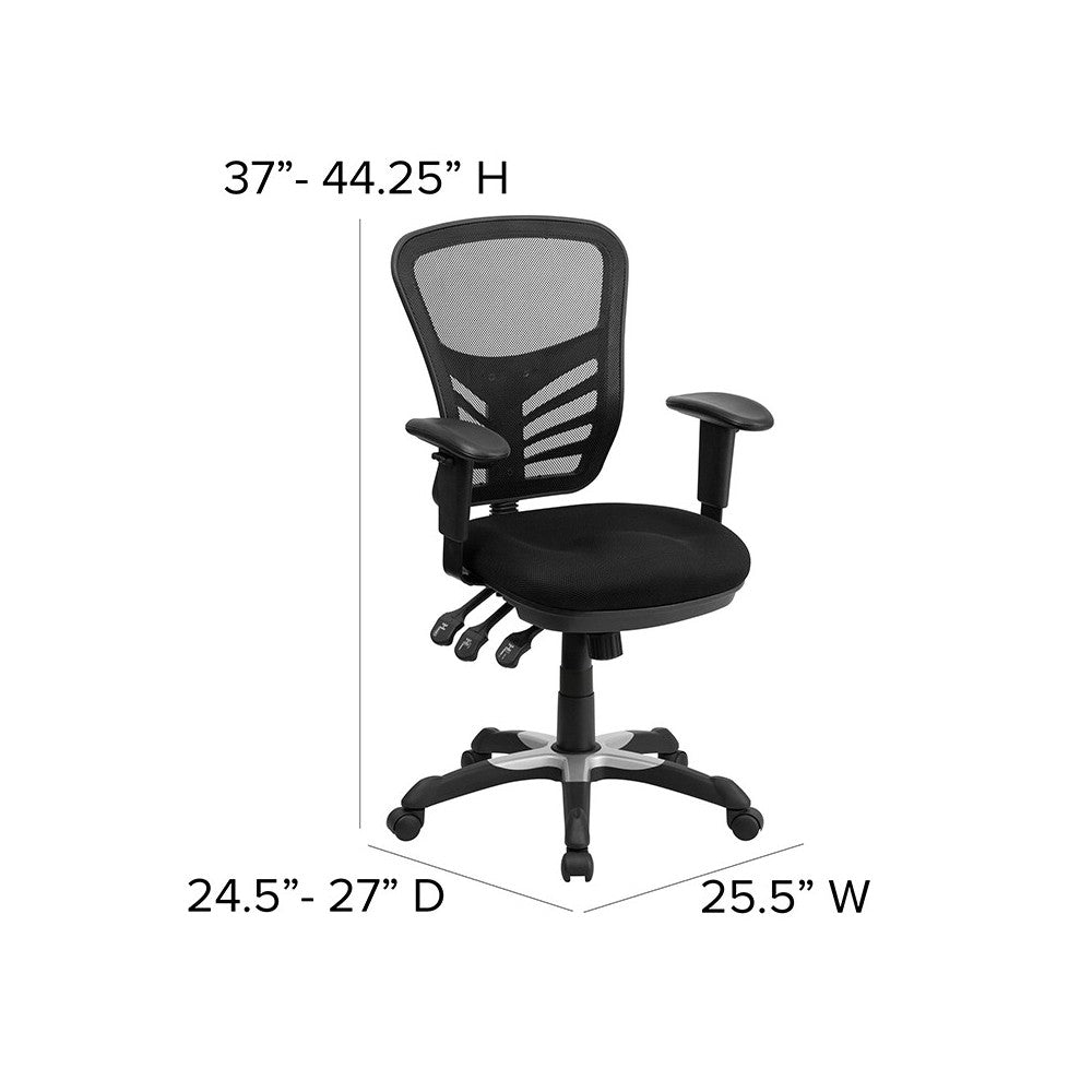Mid-Back Black Mesh Multifunction Executive Swivel Ergonomic Office Chair with Adjustable Arms