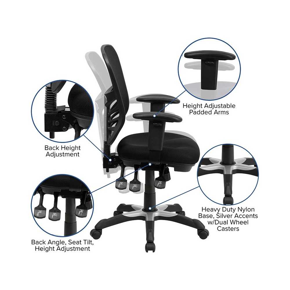 Mid-Back Black Mesh Multifunction Executive Swivel Ergonomic Office Chair with Adjustable Arms