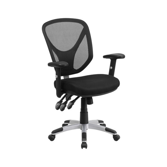 Mid-Back Black Mesh Multifunction Swivel Ergonomic Task Office Chair with Adjustable Arms