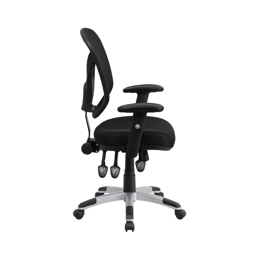 Mid-Back Black Mesh Multifunction Swivel Ergonomic Task Office Chair with Adjustable Arms