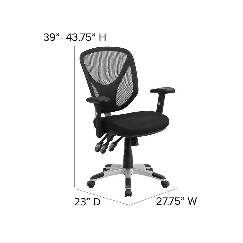 Mid-Back Black Mesh Multifunction Swivel Ergonomic Task Office Chair with Adjustable Arms