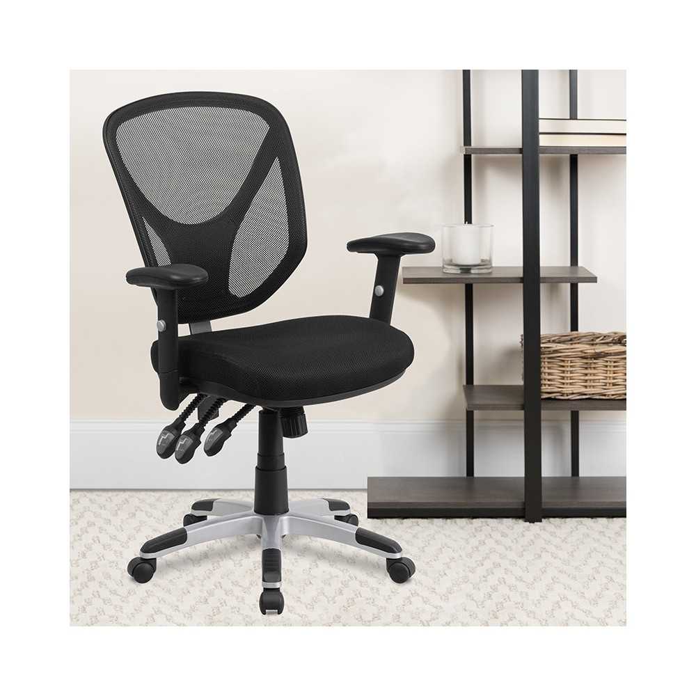 Mid-Back Black Mesh Multifunction Swivel Ergonomic Task Office Chair with Adjustable Arms