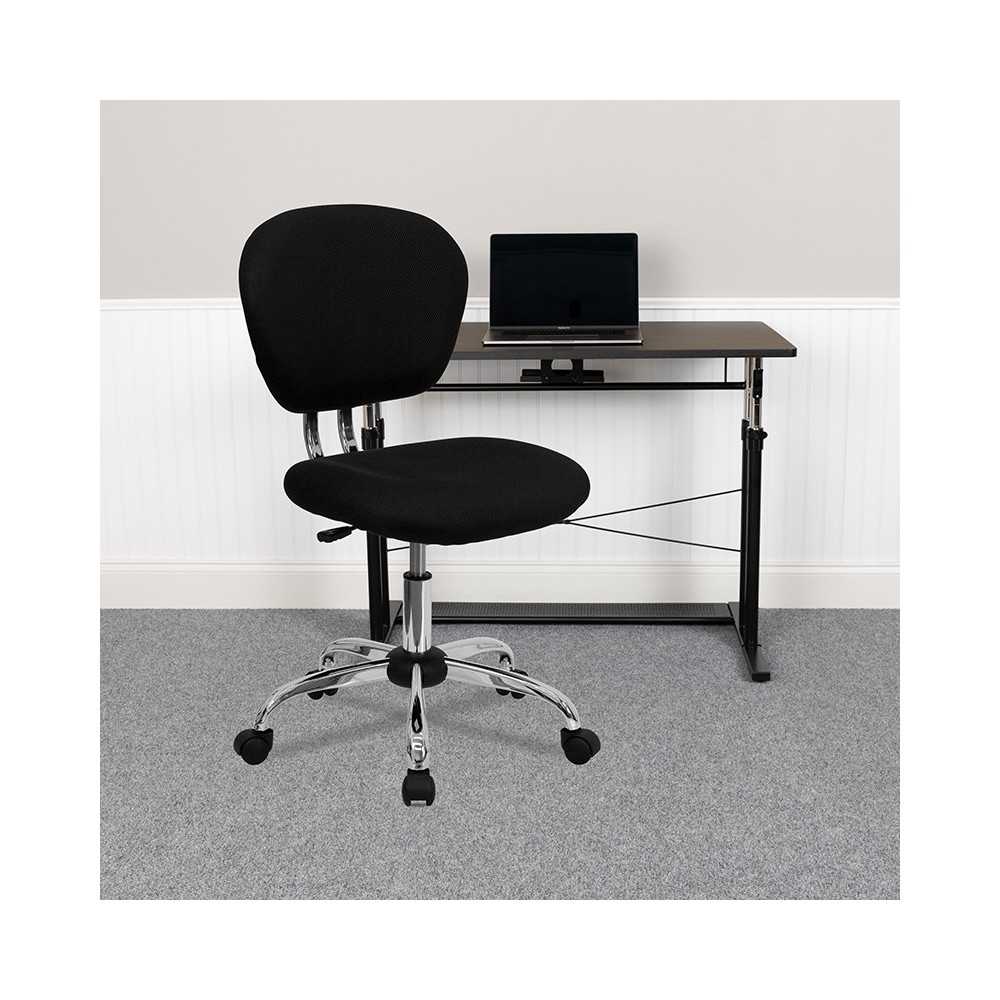 Mid-Back Black Mesh Padded Swivel Task Office Chair with Chrome Base