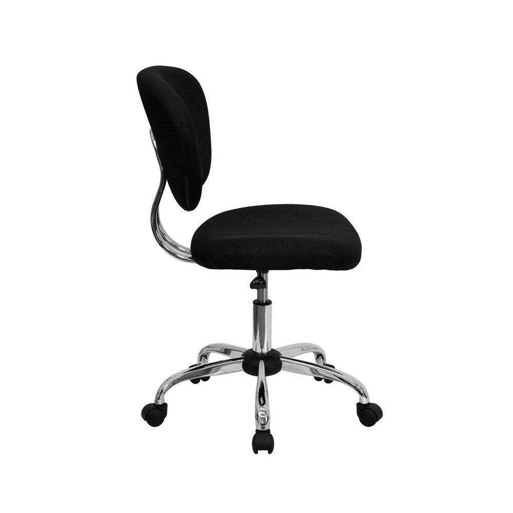 Mid-Back Black Mesh Padded Swivel Task Office Chair with Chrome Base