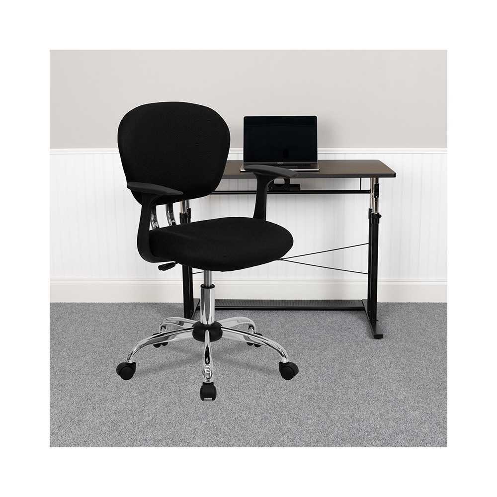 Mid-Back Black Mesh Padded Swivel Task Office Chair with Chrome Base and Arms