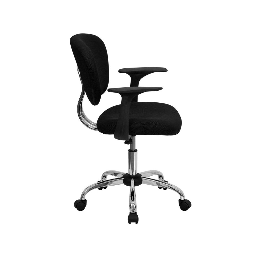 Mid-Back Black Mesh Padded Swivel Task Office Chair with Chrome Base and Arms