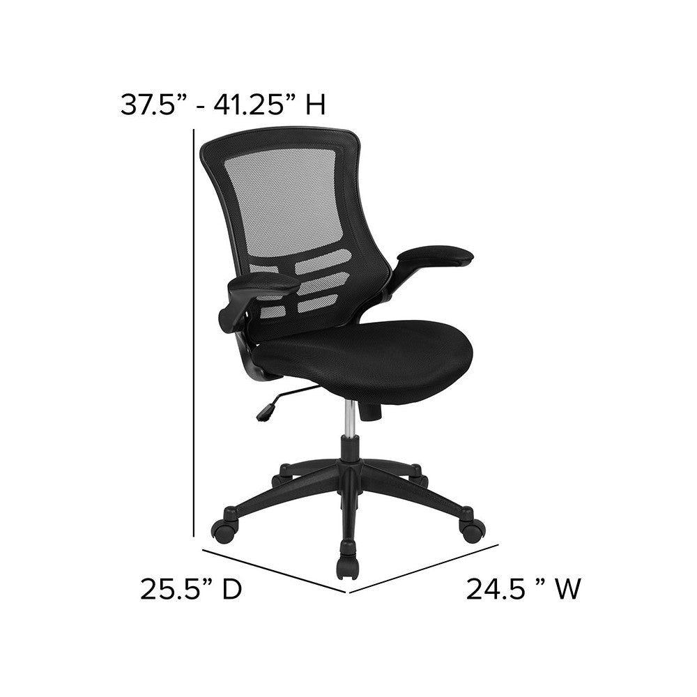 Mid-Back Black Mesh Swivel Ergonomic Task Office Chair with Flip-Up Arms, BIFMA Certified