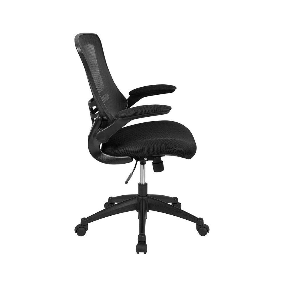 Mid-Back Black Mesh Swivel Ergonomic Task Office Chair with Flip-Up Arms, BIFMA Certified
