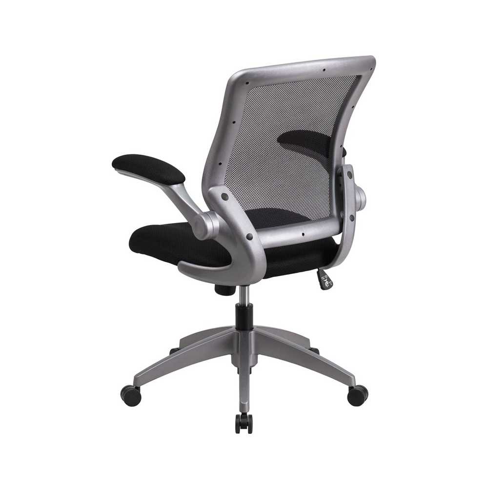 Mid-Back Black Mesh Swivel Ergonomic Task Office Chair with Gray Frame and Flip-Up Arms