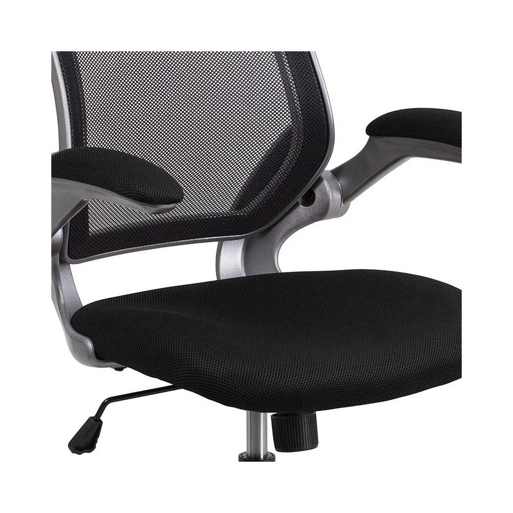 Mid-Back Black Mesh Swivel Ergonomic Task Office Chair with Gray Frame and Flip-Up Arms