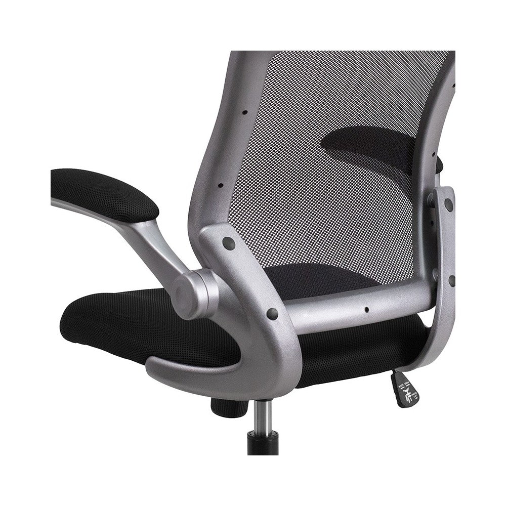 Mid-Back Black Mesh Swivel Ergonomic Task Office Chair with Gray Frame and Flip-Up Arms