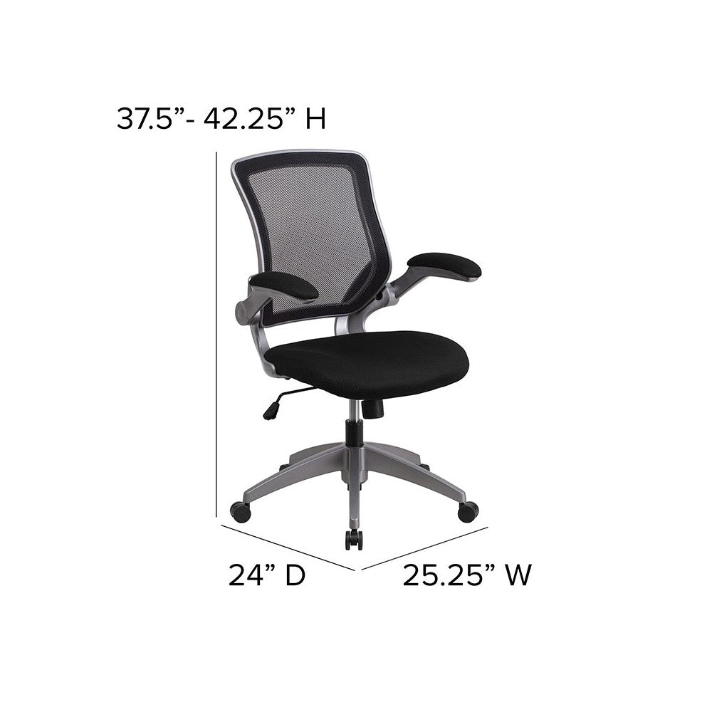 Mid-Back Black Mesh Swivel Ergonomic Task Office Chair with Gray Frame and Flip-Up Arms