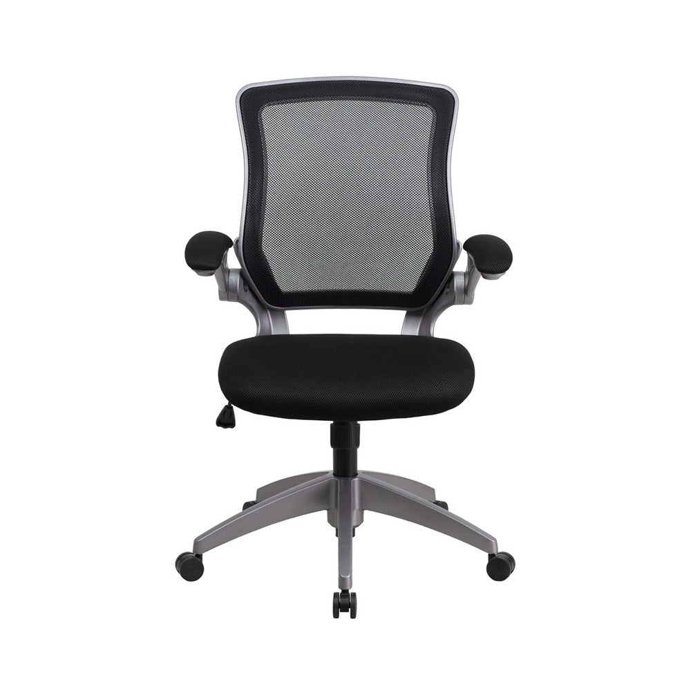 Mid-Back Black Mesh Swivel Ergonomic Task Office Chair with Gray Frame and Flip-Up Arms