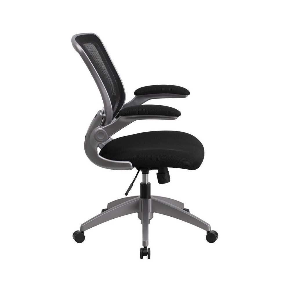 Mid-Back Black Mesh Swivel Ergonomic Task Office Chair with Gray Frame and Flip-Up Arms