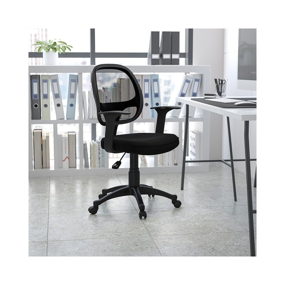 Mid-Back Black Mesh Swivel Ergonomic Task Office Chair with T-Arms - Desk Chair, BIFMA Certified