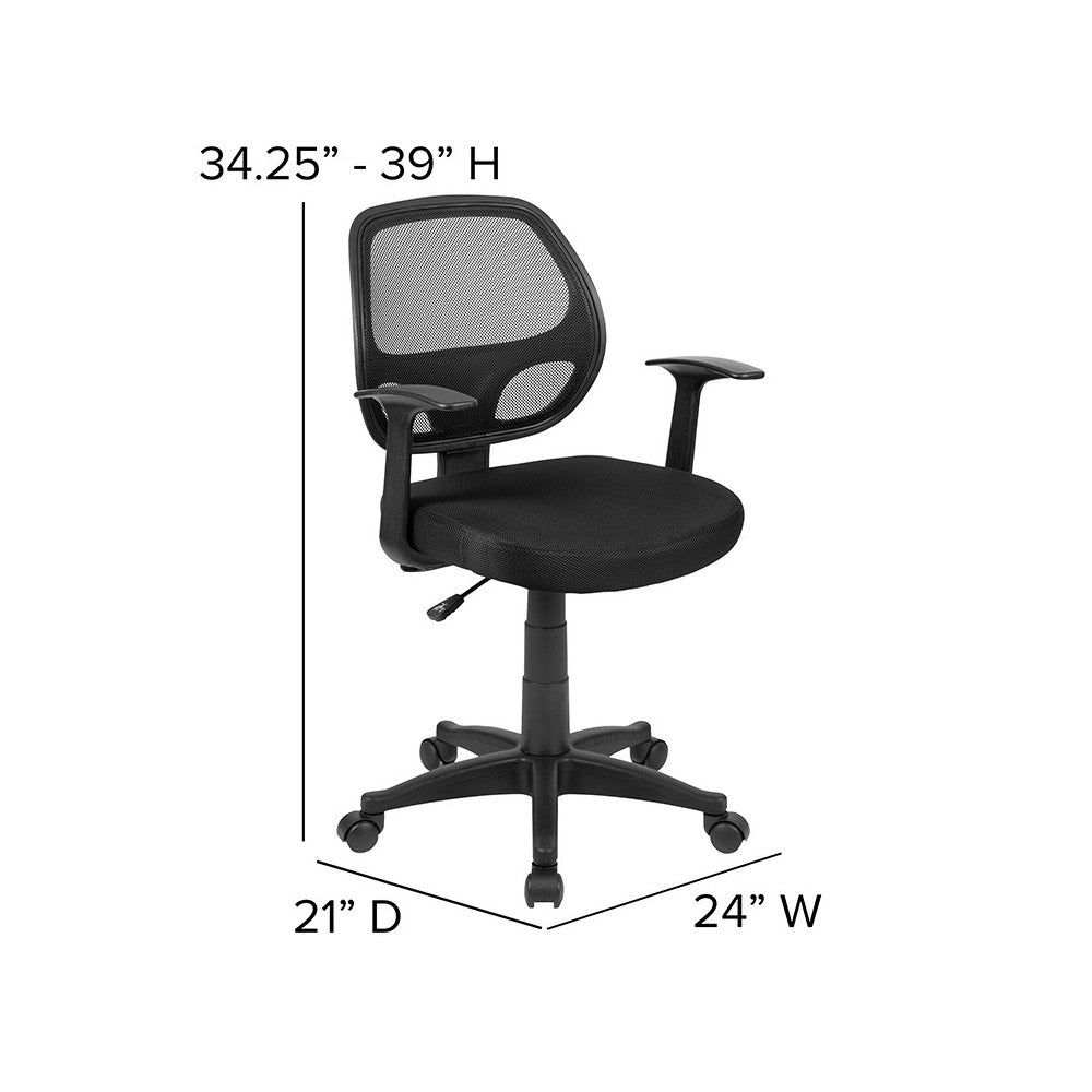 Mid-Back Black Mesh Swivel Ergonomic Task Office Chair with T-Arms - Desk Chair, BIFMA Certified