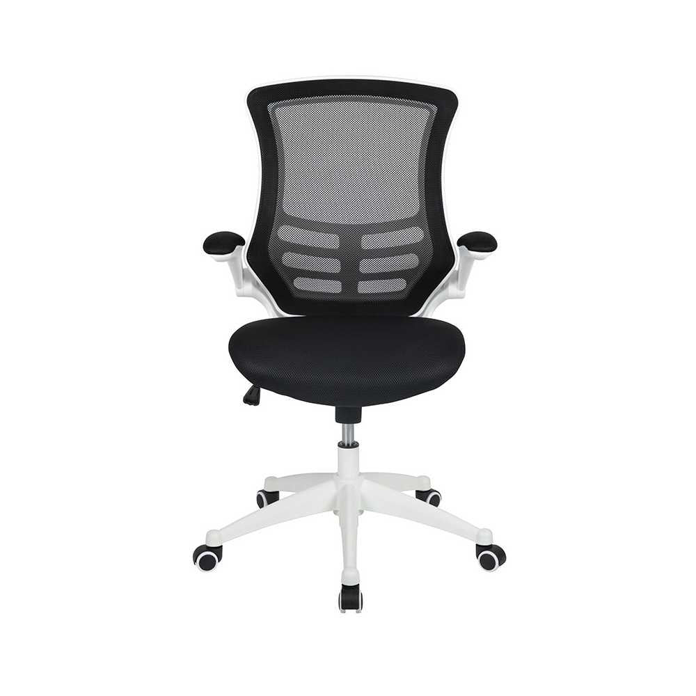Mid-Back Black Mesh Swivel Ergonomic Task Office Chair with White Frame and Flip-Up Arms