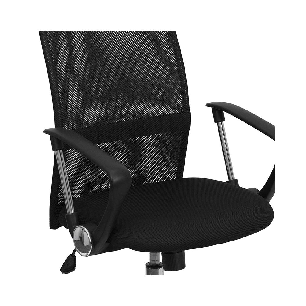 Mid-Back Black Mesh Swivel Task Office Chair with Lumbar Support Band and Arms