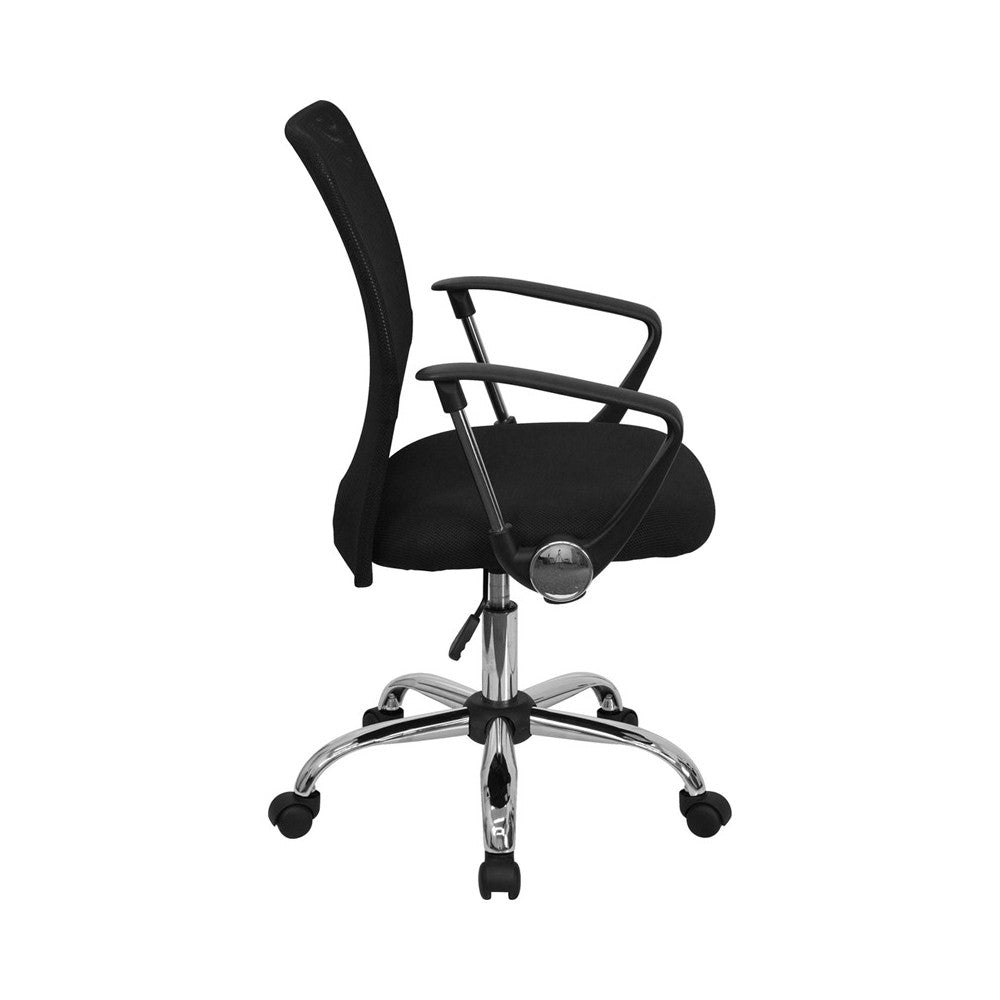Mid-Back Black Mesh Swivel Task Office Chair with Lumbar Support Band and Arms