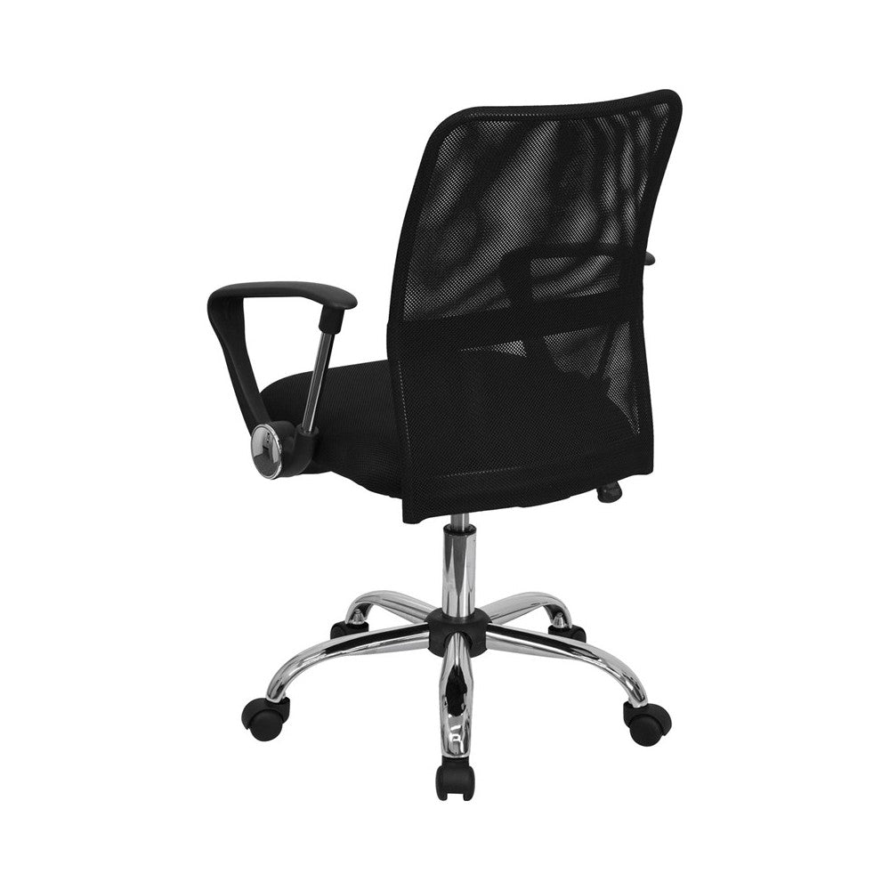 Mid-Back Black Mesh Swivel Task Office Chair with Lumbar Support Band and Arms