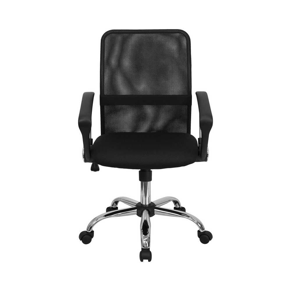 Mid-Back Black Mesh Swivel Task Office Chair with Lumbar Support Band and Arms