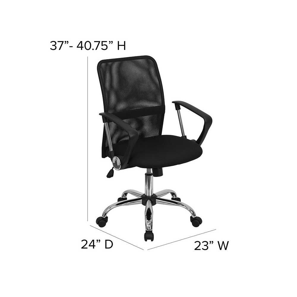 Mid-Back Black Mesh Swivel Task Office Chair with Lumbar Support Band and Arms