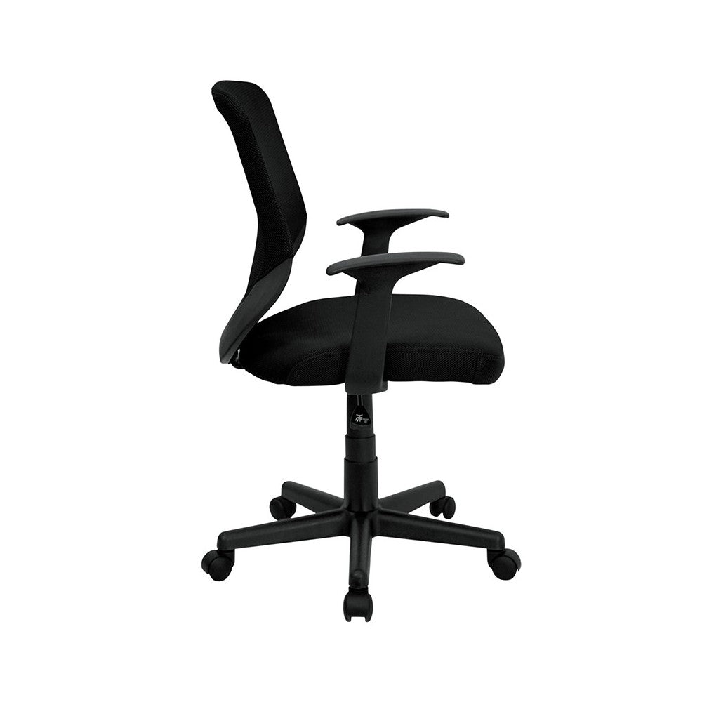 Mid-Back Black Mesh Tapered Back Swivel Task Office Chair with T-Arms