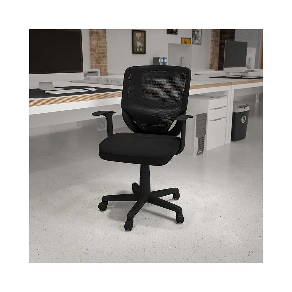Mid-Back Black Mesh Tapered Back Swivel Task Office Chair with T-Arms