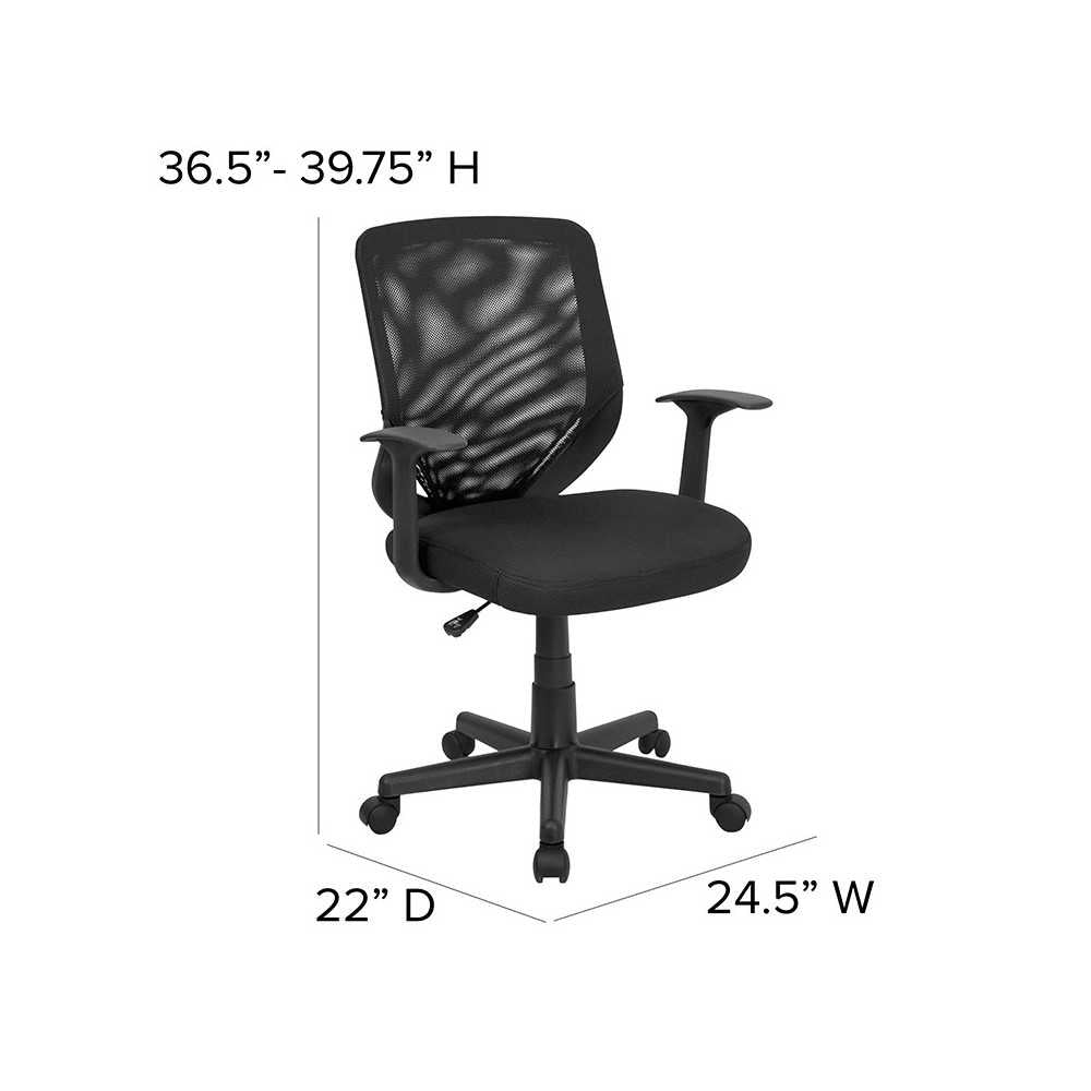 Mid-Back Black Mesh Tapered Back Swivel Task Office Chair with T-Arms
