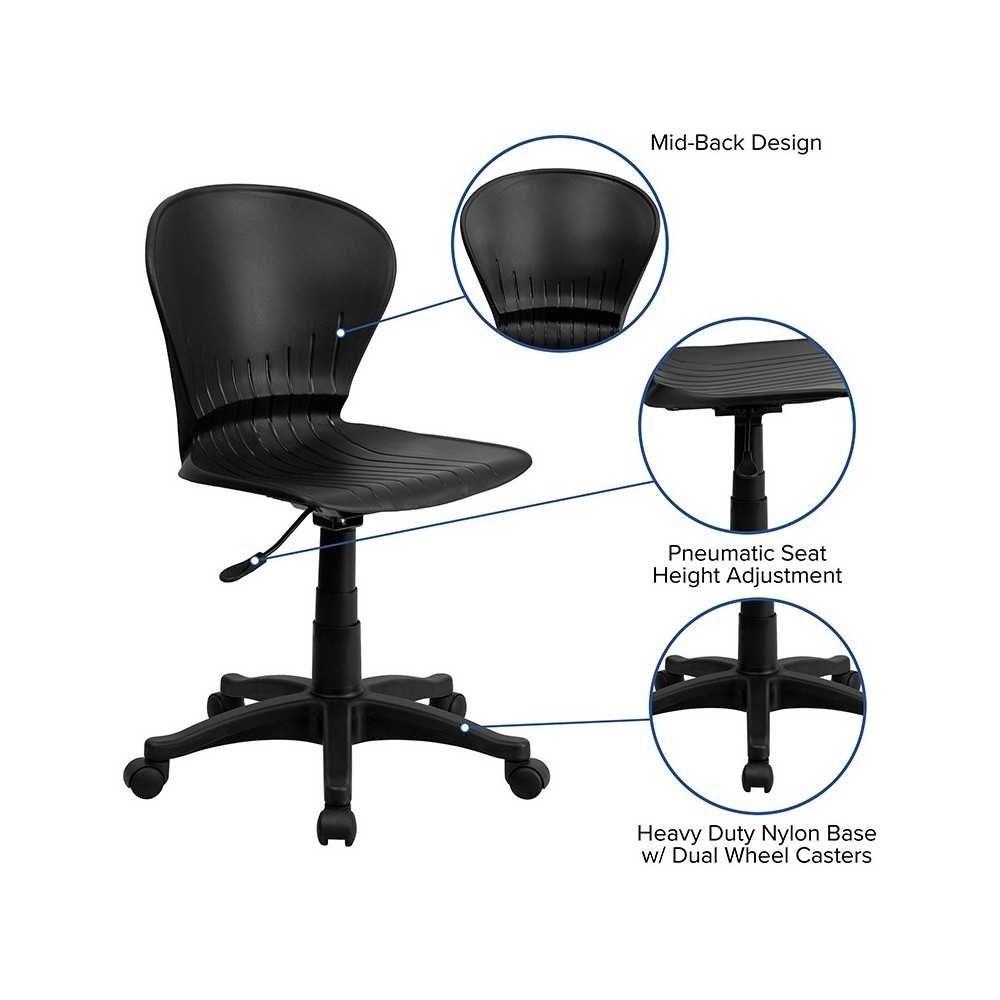 Mid-Back Black Plastic Swivel Task Office Chair