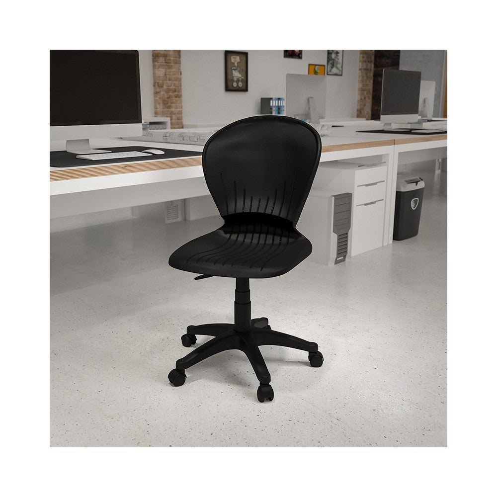 Mid-Back Black Plastic Swivel Task Office Chair