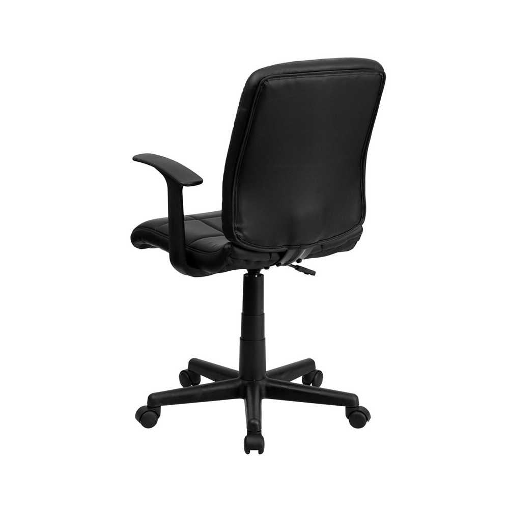 Mid-Back Black Quilted Vinyl Swivel Task Office Chair with Arms