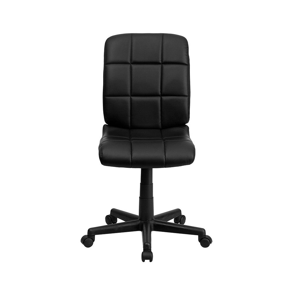 Mid-Back Black Quilted Vinyl Swivel Task Office Chair