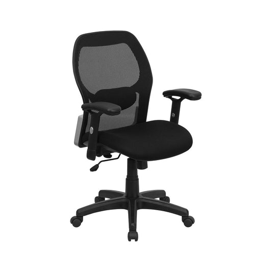 Mid-Back Black Super Mesh Executive Swivel Office Chair with Adjustable Lumbar & Arms