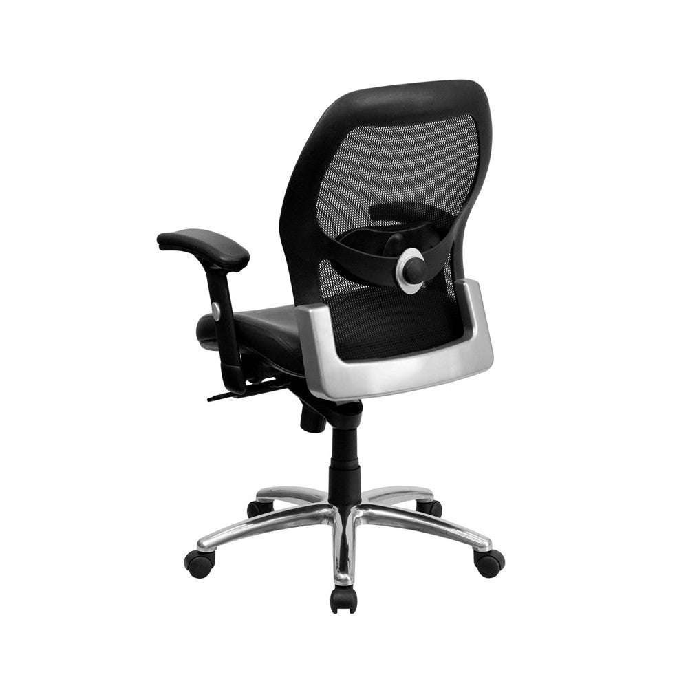 Mid-Back Black Super Mesh Executive Swivel Office Chair with LeatherSoft Seat, Knee Tilt Control and Adjustable Lumbar & Arms