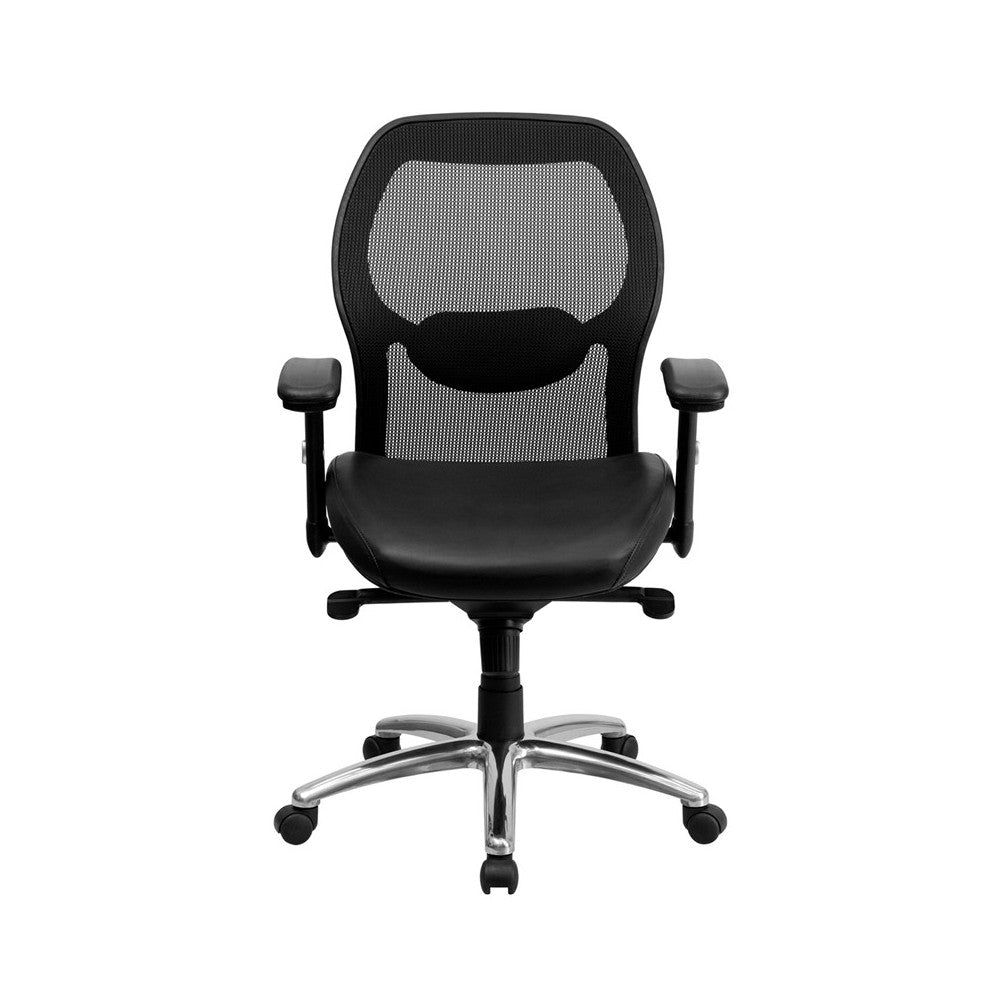 Mid-Back Black Super Mesh Executive Swivel Office Chair with LeatherSoft Seat, Knee Tilt Control and Adjustable Lumbar & Arms
