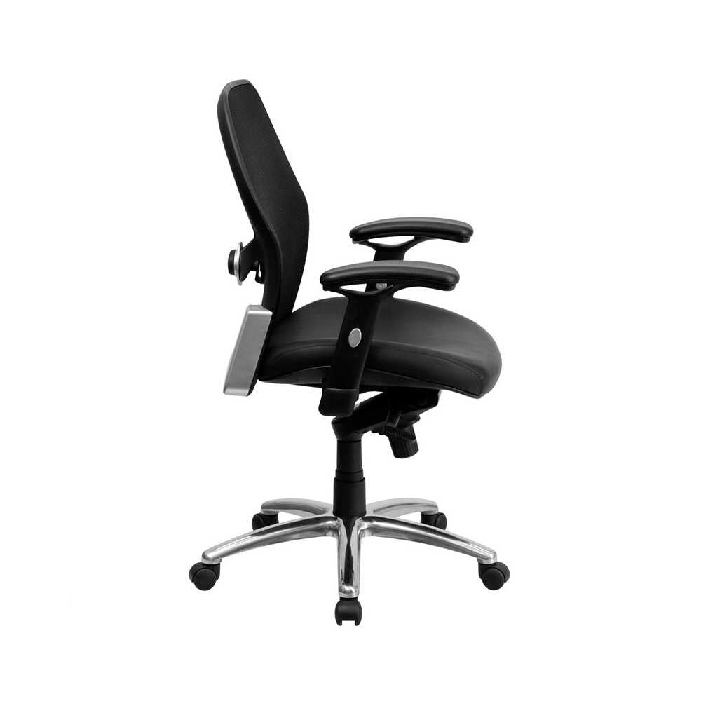 Mid-Back Black Super Mesh Executive Swivel Office Chair with LeatherSoft Seat, Knee Tilt Control and Adjustable Lumbar & Arms