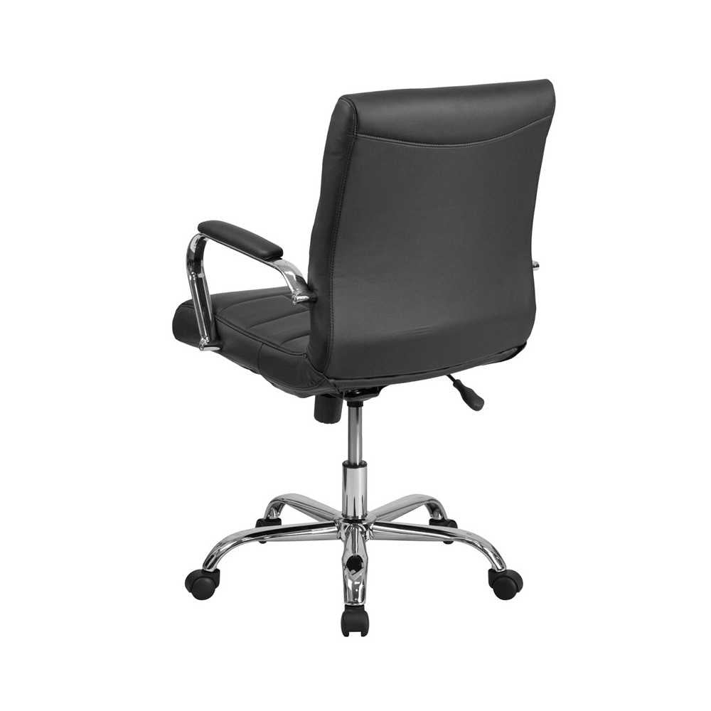Mid-Back Black Vinyl Executive Swivel Office Chair with Chrome Base and Arms