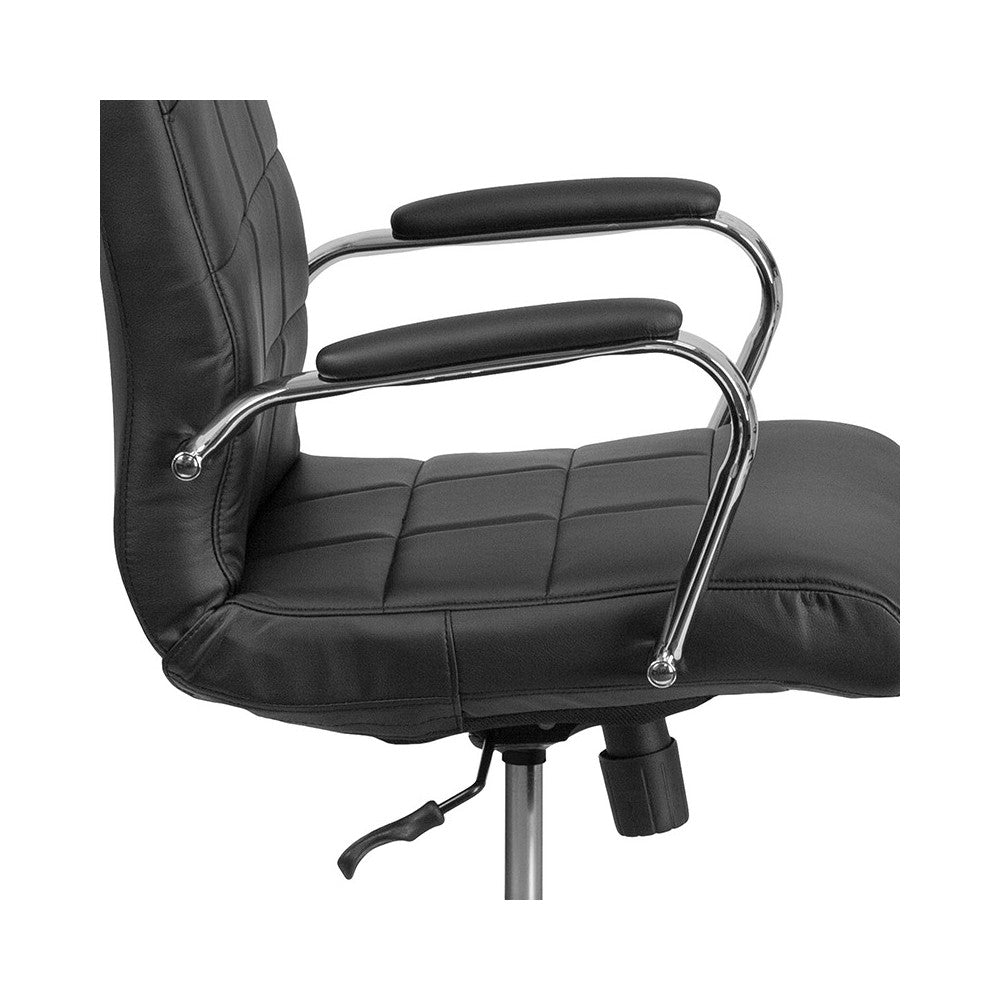 Mid-Back Black Vinyl Executive Swivel Office Chair with Chrome Base and Arms