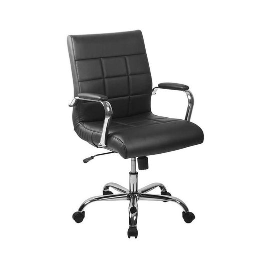 Mid-Back Black Vinyl Executive Swivel Office Chair with Chrome Base and Arms