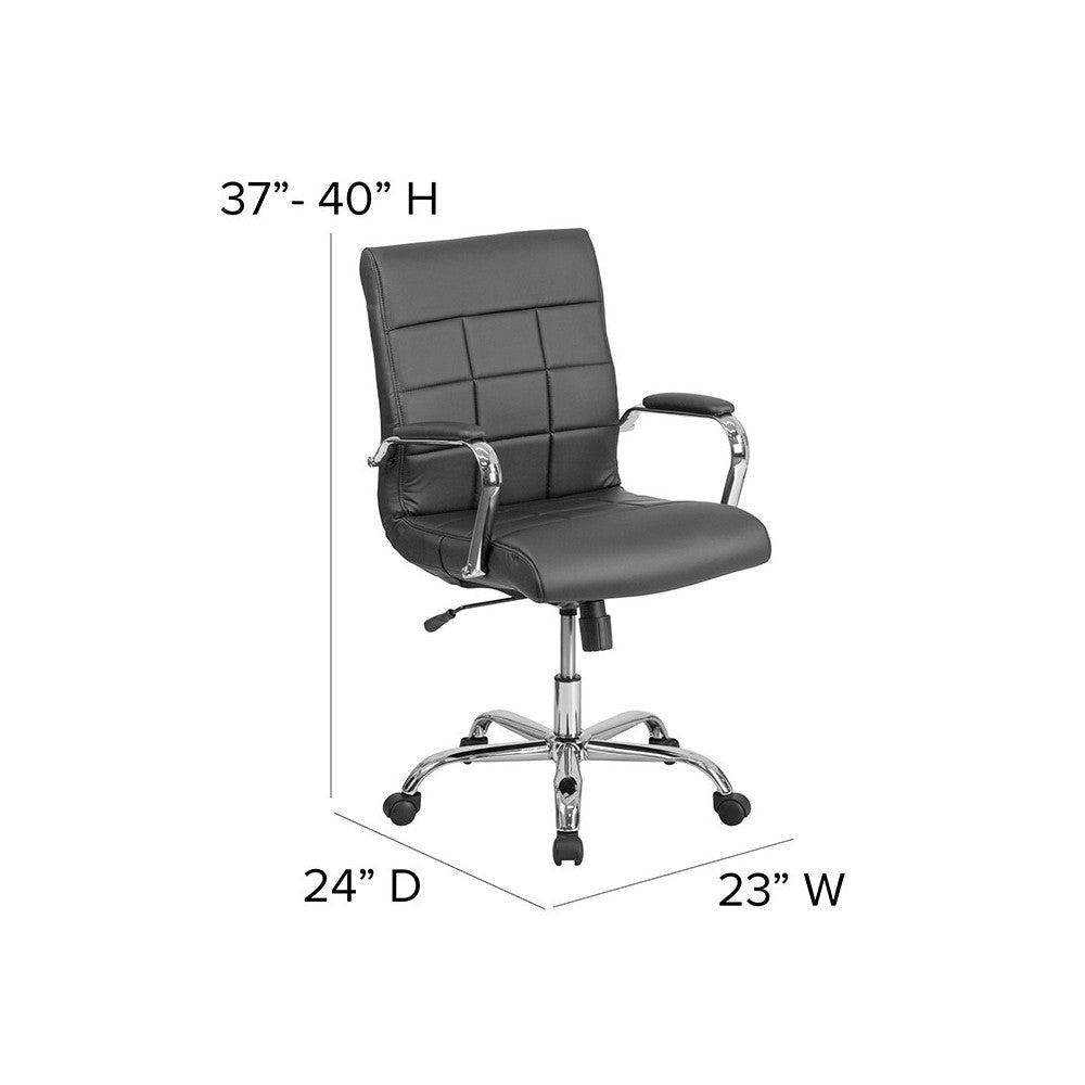 Mid-Back Black Vinyl Executive Swivel Office Chair with Chrome Base and Arms
