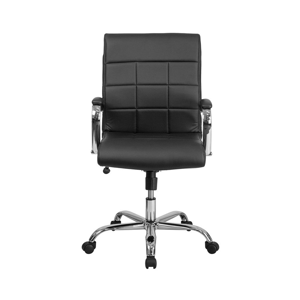 Mid-Back Black Vinyl Executive Swivel Office Chair with Chrome Base and Arms