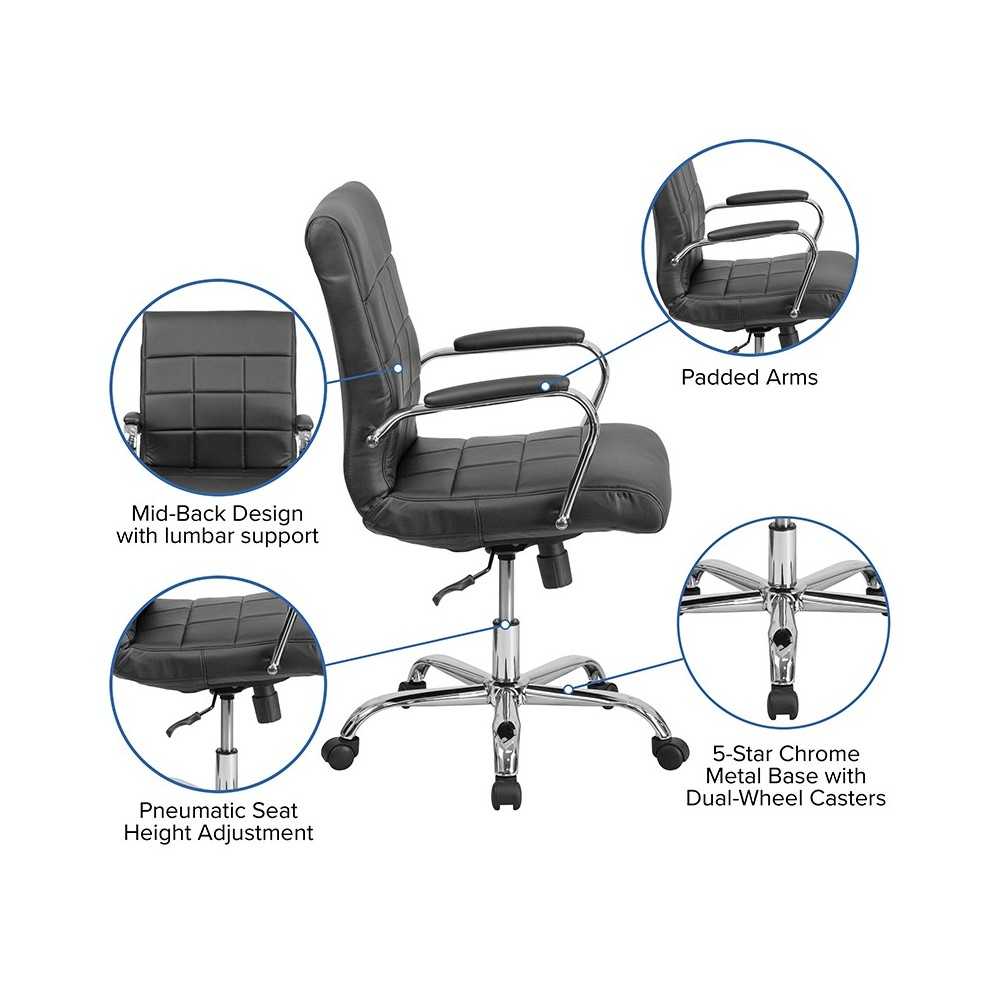 Mid-Back Black Vinyl Executive Swivel Office Chair with Chrome Base and Arms