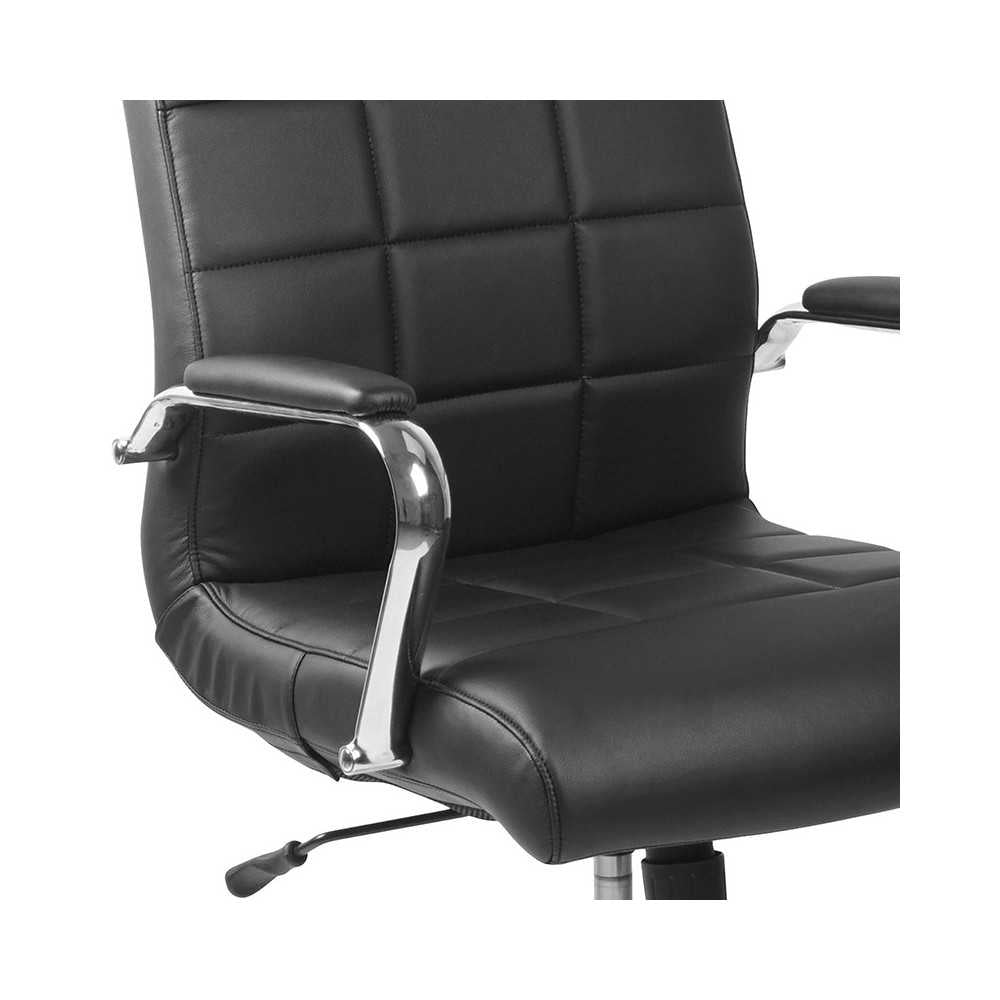 Mid-Back Black Vinyl Executive Swivel Office Chair with Chrome Base and Arms